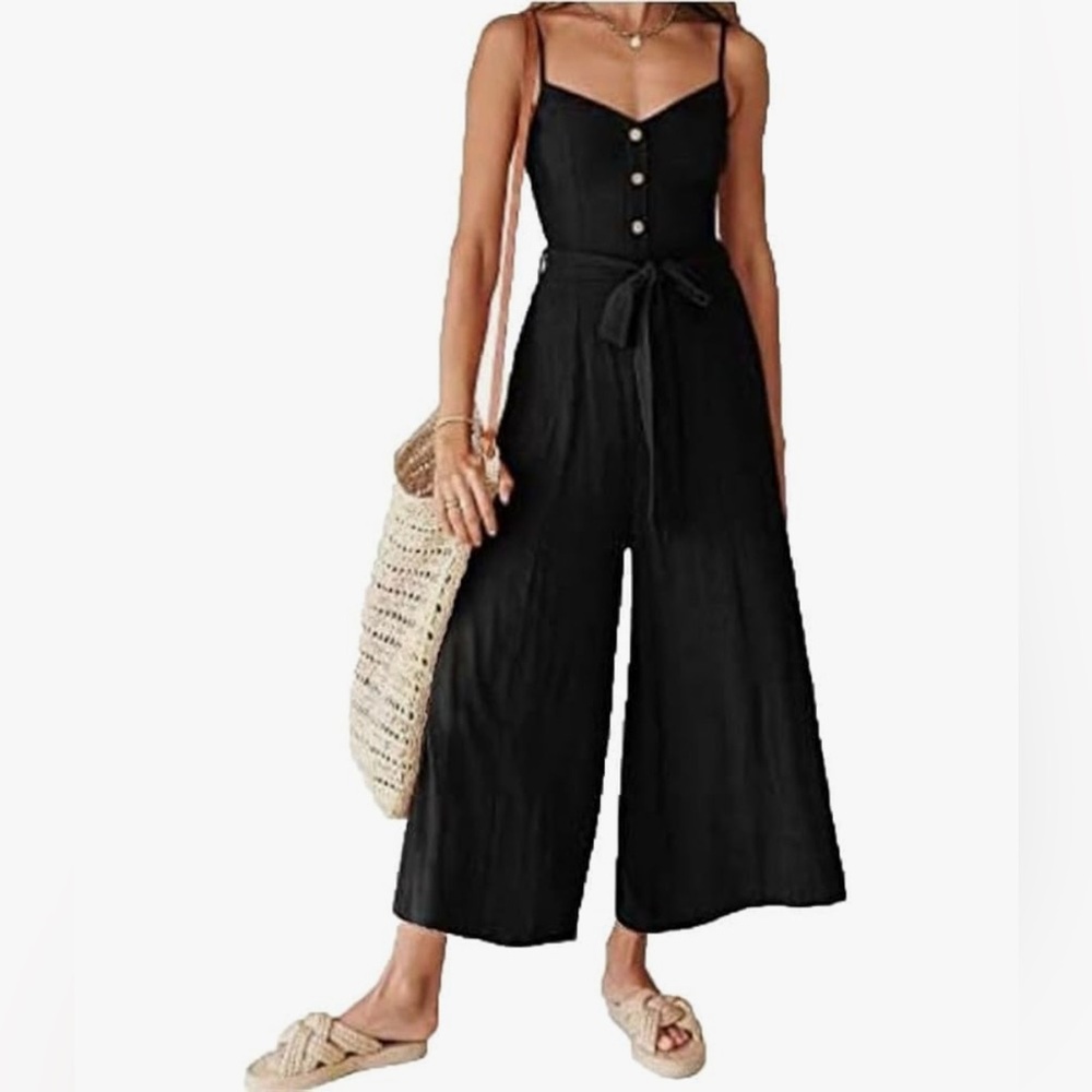 Women's Belted Sleeveless Jumpsuit Womens Adjustable Straps Wide Leg Overalls